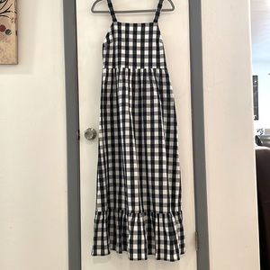 JCrew Check Gingham tiered Maxi dress Blue/White